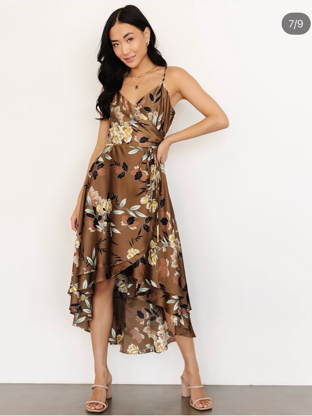 Baltic Born Floral High Low Dress - Brown and Yellow
